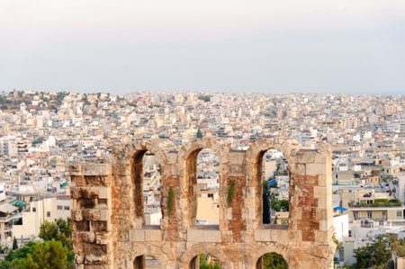 Arched openings of the Herodes Atticus Odeon theater's scaenae frons