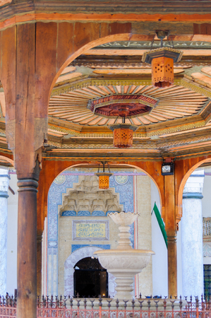Gazi Husrev-beg mosque entrance and water fountain in Sarajevo, Bosnia and Herzegovinaのeditorial素材