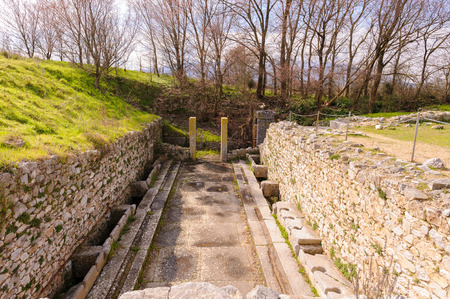 KRINIDES, GREECE - FEBRUARY 25, 2010: The vespasianae (public latrines) next to the Palaestra at the ancient town of Philippiのeditorial素材