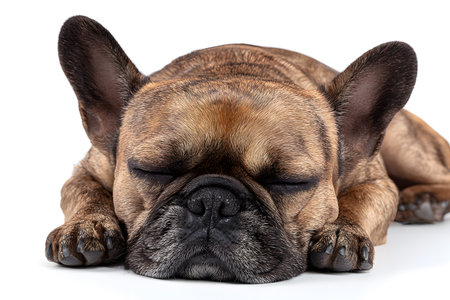 French bulldog sleeps peacefully on a white background.の素材