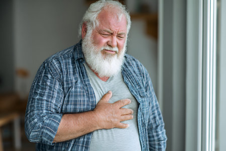 Elder man holding chest in pain.の素材