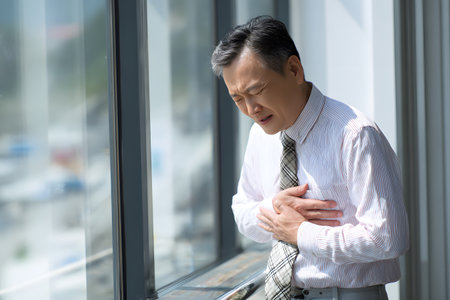 Man holding chest in painの素材