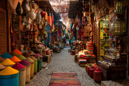 A colorful travel landscape featuring spices displayed for sale.の素材