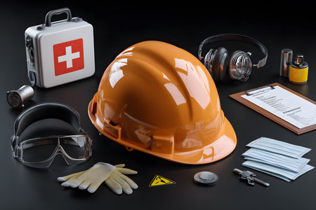 Essential safety gear lies ready for work.の素材