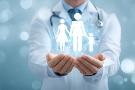 Doctor offers family healthcare protectionの素材