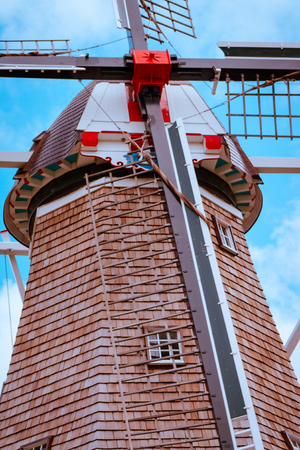 Portrait shot of the windmill in Holland Michigan during tulip timeの写真素材