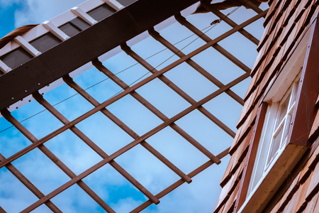 Close up shot of the windmill bladesの写真素材