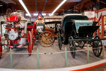 Antique carriages that were used on Mackinac Island now on display in an exhibitのeditorial素材