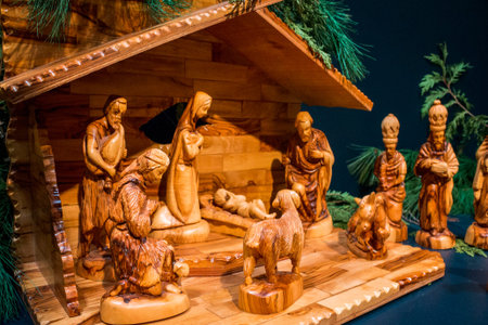 Wooden nativity on display in the holidays around the world exhibit at the Frederik Meijer Gardens...