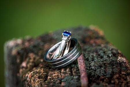 Close up shot of a pair of wedding ringsの写真素材
