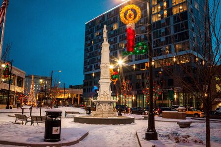 City park decorated for Christmas in Grand Rapids Michiganの写真素材
