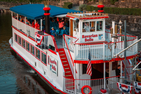 Bavarian Belle ferry floating on the water in Frakenmuth Michiganのeditorial素材