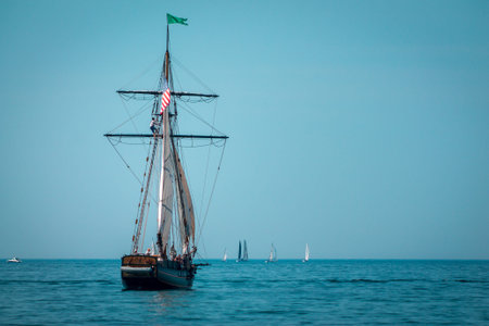 Tall ship sailing on Lake Michigan in South Haven Michigan on a summer day