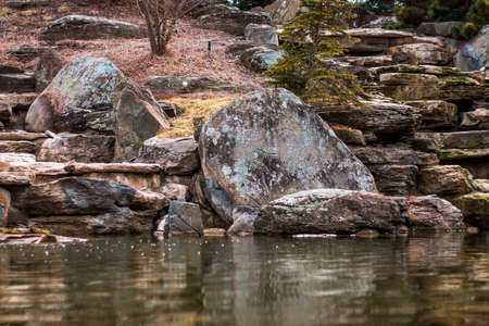 Stone waterfall feature in the statue gardenの写真素材