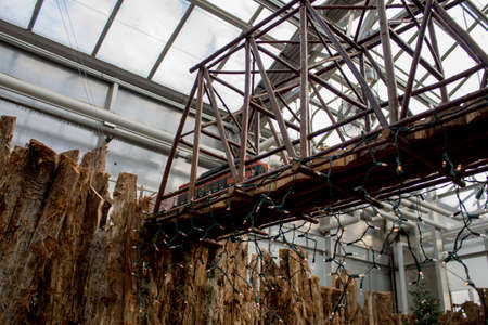 Bridge made of natural materials for a train displayのeditorial素材