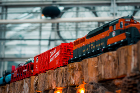 Model Locomotive train running along a trackのeditorial素材