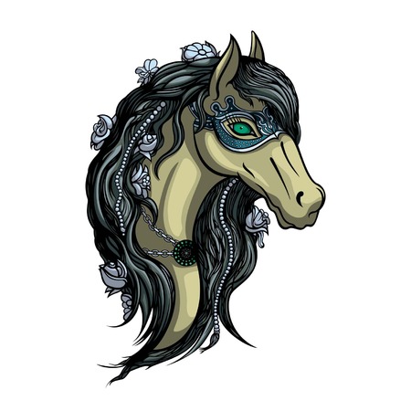 Illustration head of horse girl in carnival mask  Available in vector EPS format  のイラスト素材