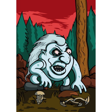 Scandinavian troll in the forest with the mushroomsのイラスト素材