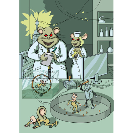 Illustratoin two mice-scientists. They do experiments on humansのイラスト素材