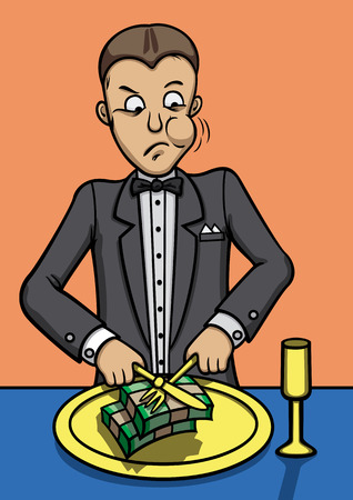 Illustration an aristocracy businessman. He is eating bundles of money.の写真素材