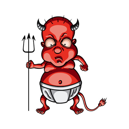 Illustration a little devil child with a pitchforkのイラスト素材