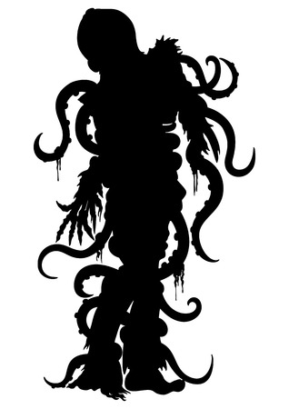 Illustration zombie man with octopus on his head and tentacles entangled his bodyの写真素材