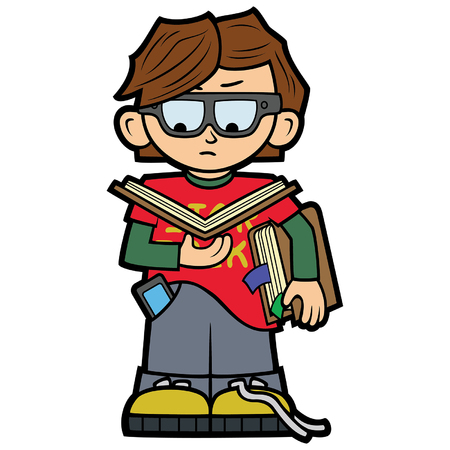 Illustration a reading boy in a flat cartoon styleのイラスト素材