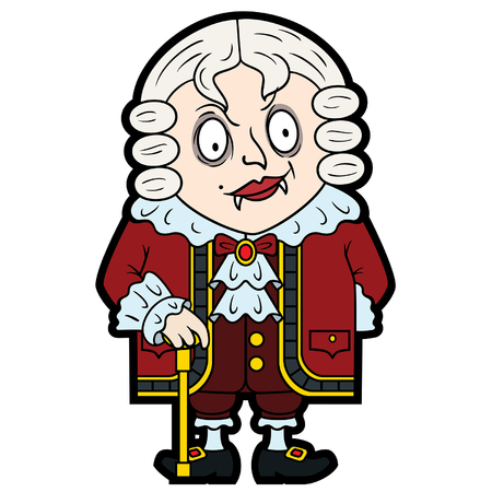 Illustration an old-fashioned vampire wearing a wig, in a flat cartoon styleのイラスト素材