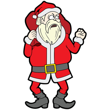 Illustration angry Santa Claus with a gift bag waving his fistのイラスト素材