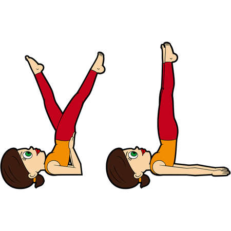 Illustration cartoon girl doing sarvangasana variationsのイラスト素材