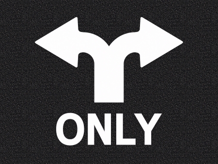 Street sign, only turn either directionの写真素材