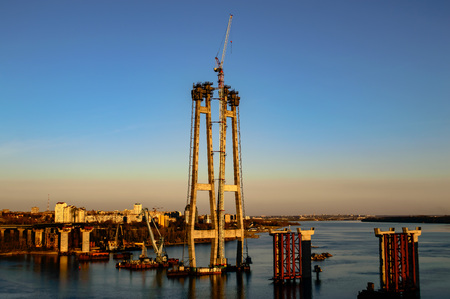 Construction of a bridge across the river Good Luck with your worksの写真素材