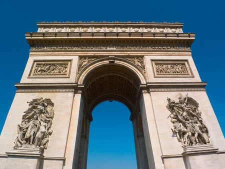 Triumphal Arch, or Champs Elysee war memorial in Paris.の写真素材
