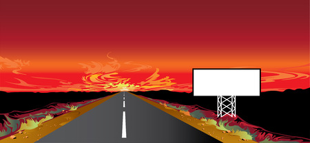 Sunset on the road and billboardのイラスト素材