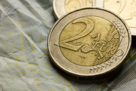 A Macro shot of European currencyの写真素材
