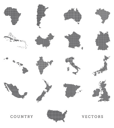 A vector set of various country shapes in a pixel art styleのイラスト素材