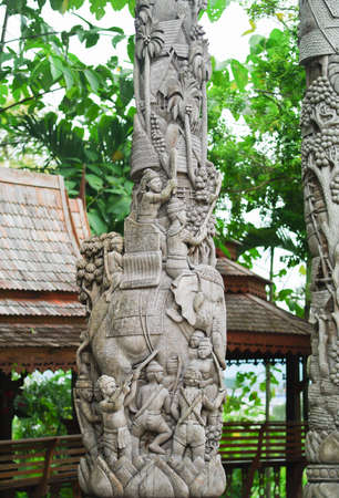 Wood sculpture in a temple in Chiang Raiのeditorial素材