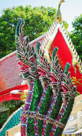 heads of naga at a temple in Thailandの写真素材