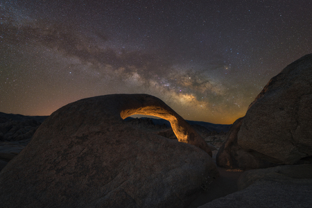 Milky Way Galaxy over Mobius Arch in Californiaの写真素材