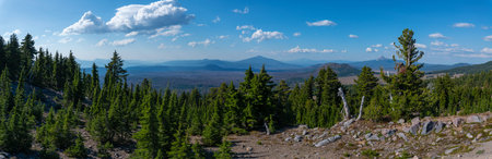 View from Crater Lake Rim Drive of Mount Theilsen and Mount Bailey
