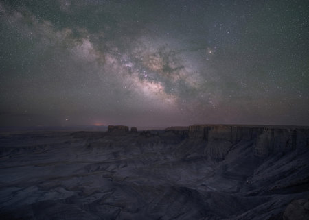 Milky Way Galaxy Panorama over a canyon near Skyline View in Utah