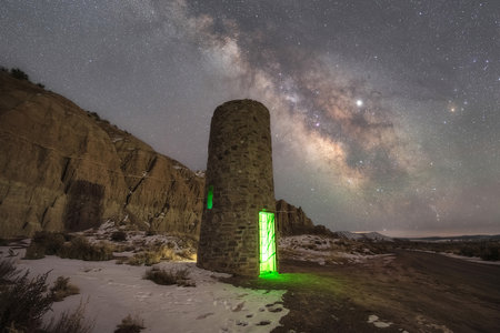 Milky way over the Civilian conservation corps water towerの写真素材