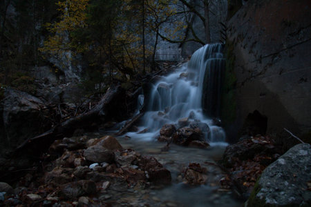 Shot on dusk near the Neuschwanstein castle in Germany, a truly magical place with beautiful natural cascades.の写真素材