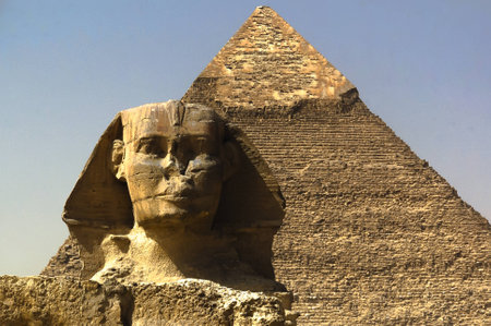 Sphinx and great pyramidの写真素材