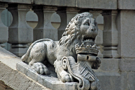 Sassenage chateau entry lionの写真素材