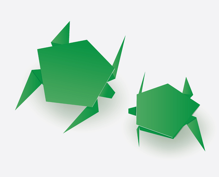 Green origami paper art turtles illustration.のイラスト素材