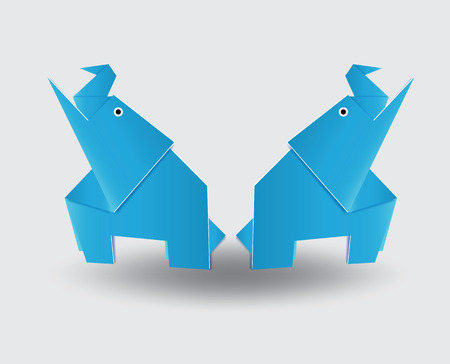 Blue origami paper art elephants on  gray background.のイラスト素材