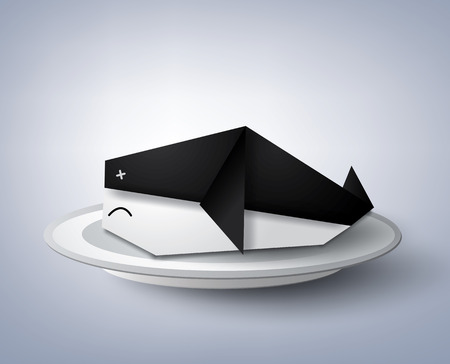 A vector illustration of origami whale in the plate.のイラスト素材
