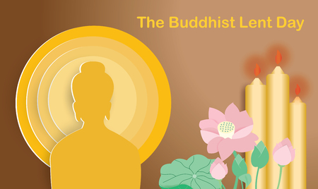 Buddhist lent day with lotus  and three yellow candles,vector illustration.のイラスト素材