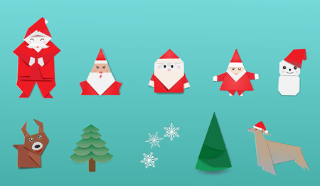 Collection of Christmas ornament origami,vector illustration paper art style.のイラスト素材
